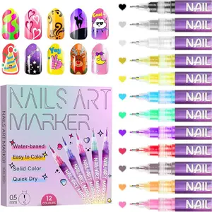 12 Colors Nail Art Pens Set, Fine Tip 0.5mm, Portable Nail Art Tools for Home Salon, for Beginners and Veterans, DIY Decoration for Adult, for Christmas Gifts(12pcs)