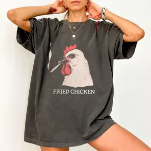 Fried Chicken Shirt,Funny Humor Shirt,Adult Humor Shirt,Unhinged Shirt, Funny Trendy Shirt, Funny Meme Shirt, Comfort Colors Shirt,Funny Ironic Animal Art Shirt, Unisex Quirky Gift