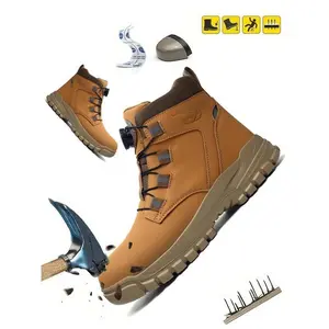 Men's high top automatic buckle safety boots, steel toe shoes, autumn steel toe training shoes, casual and comfortable breathable work shoes, medical staff shoes, fashionable anti smash and anti stab daily shoes, outdoor work boots, footwear
