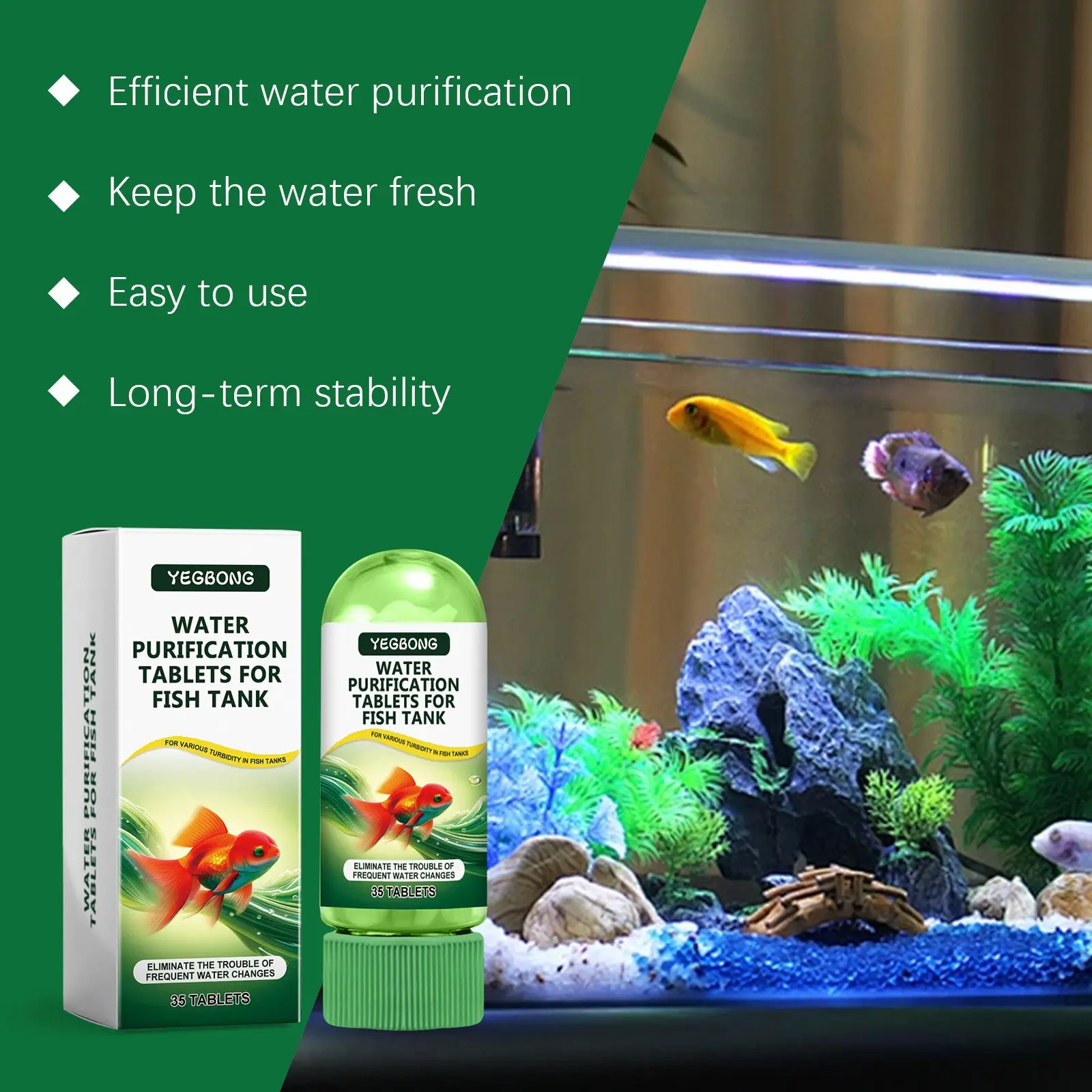 Fish Tank Water Purification Tablets, Aquarium Cleaning Deodorizing Algae Stain Removal, Algae Remover for Fish Tank, Clear Fish Pond Maintenance Supplies