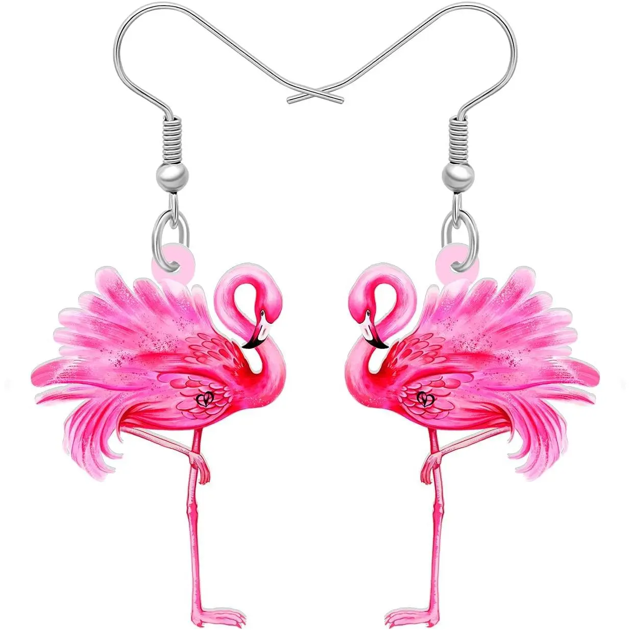 Women's Hypoallergenic Earrings Set - Cute Dangle Pink Flamingo, Lightweight Bird Form Animal Motif Jewelry, 46mm x 25mm Gift Option, Novelty, Drop Earrings, Female