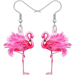 Dangle Cute Pink Flamingo Earrings Birds Novelty Hypoallergenic Jewelry For Women Gifts