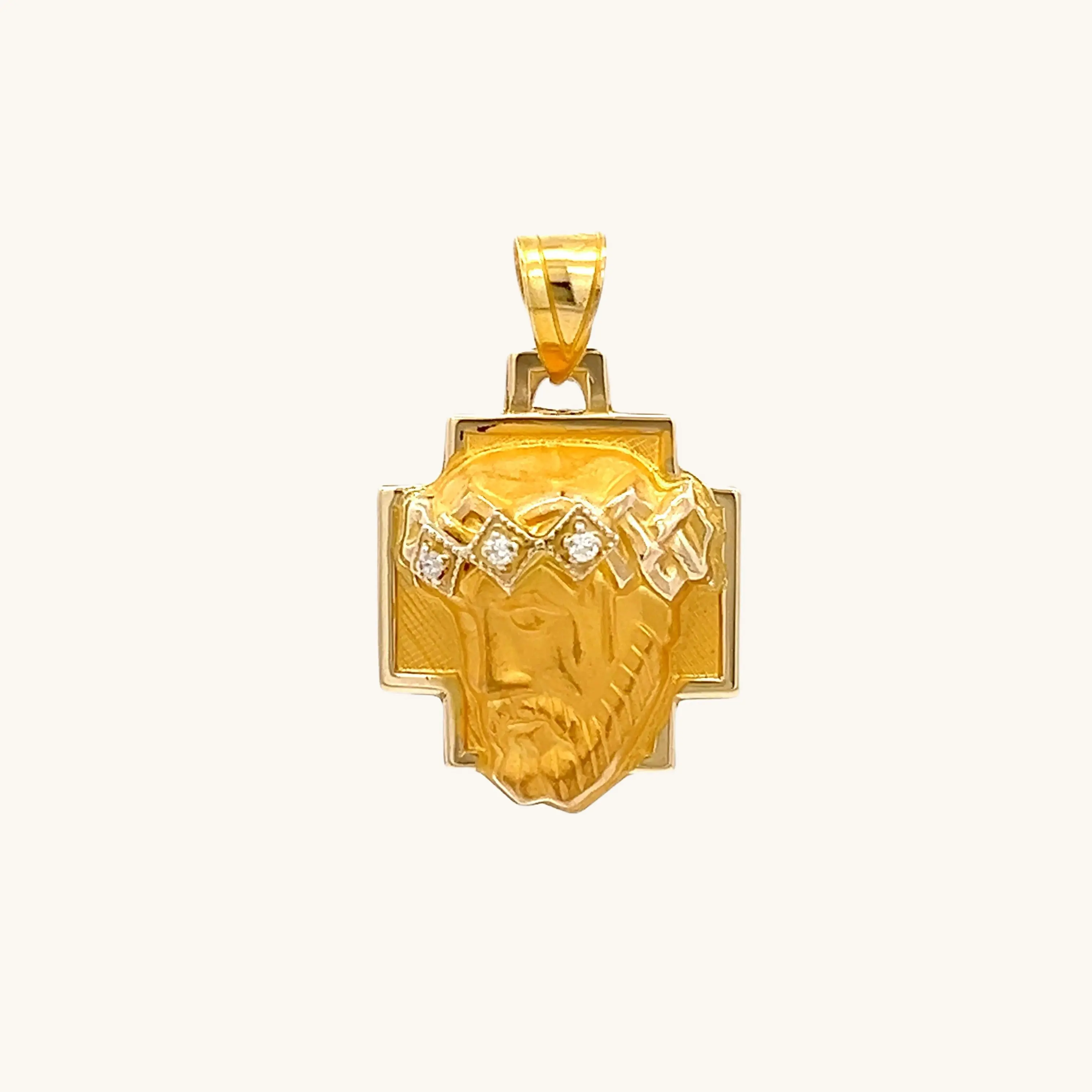 SOLID 14K GOLD .03 CT DIAMOND CHRIST HEAD CHARM PENDANT