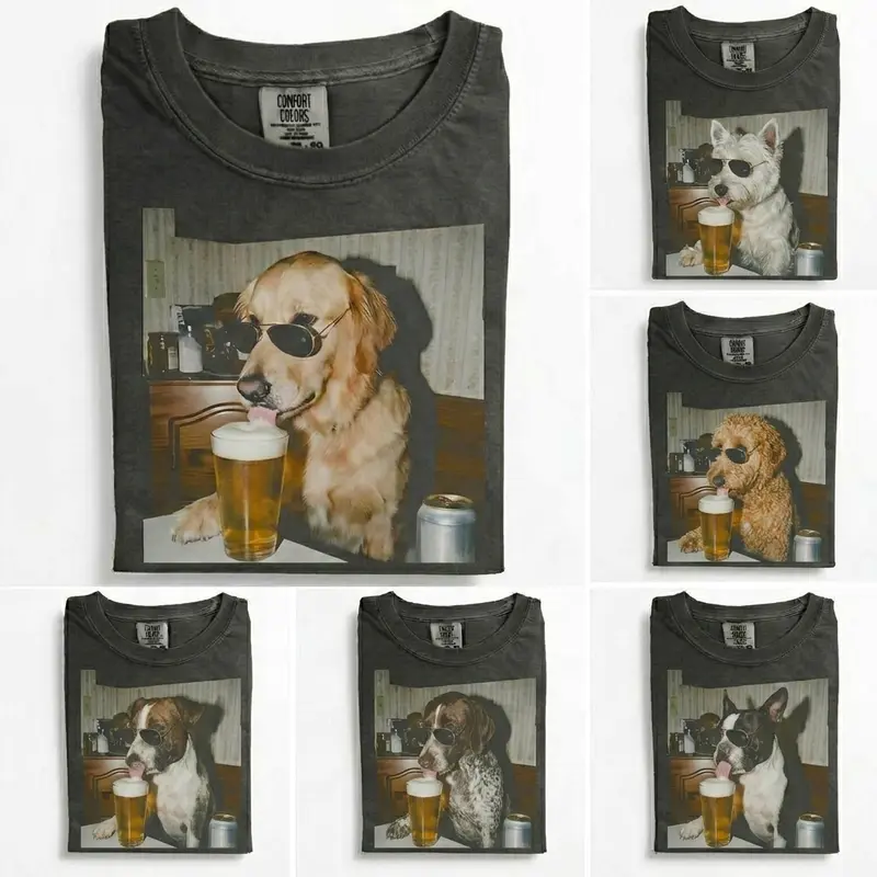 Comfort Colors 50+ Dog Breeds Available Drinking Beer Shirt, Vintage 90s Funny Edgy Dog Meme Tee, Unisex Fit Design, Casual Streetwear, Gift for Dog Lovers