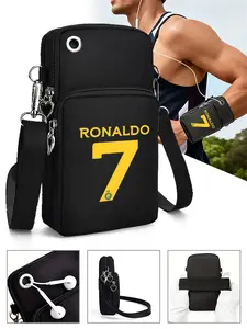 Cristiano Ronaldo Number 7 Printed Small Crossbody Bag with Multiple Zipper Pockets Compact Lightweight Shoulder Bag for Travel Daily Use Casual Outings and Sports Fans Stylish Functional Unisex Phone Wallet Holder