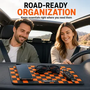 Car Dashboard Mat Phone Holder Pad PVC Checkered Non-Slip Dashboard Protector Anti-Skid Grip Portable Durable New Model Hot Selling for Prevent Phone Slipping and Protect Dashboard for Car Owners and Drivers