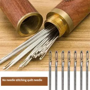 30-Count Self-Threading Needles with Wooden Needle Case| Easy-to-Thread| Multi-Purpose Household Hand Sewing Needles| Sewing Supplies for Home Use| for DIY Embroidery, Mending & Sewing Projects