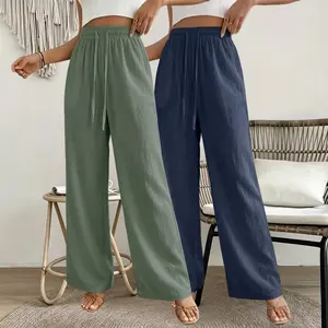 2-Pack Summer New Wide-Leg Pants Elastic Drawstring Breathable Versatile Casual Long Pants
