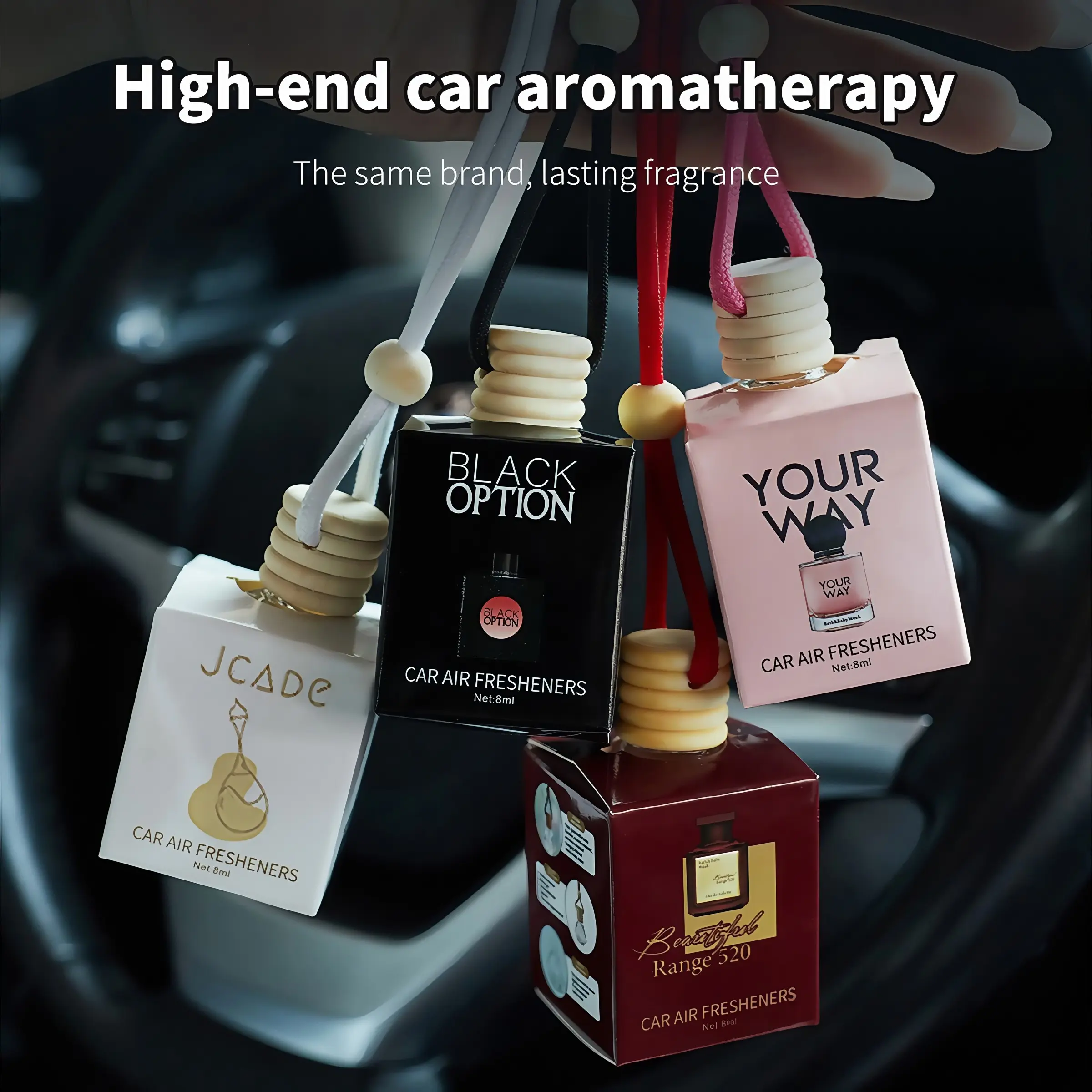 4 Pack 8ML Hanging Car Air Freshener, Long Lasting Car Diffuser Perfume, Car Aromatherapy, 4 Scents Stylish Car Fragrance, Eliminate Odor Car Scent for Car Interior, Car Fragrance Set, Car Interior Accessories