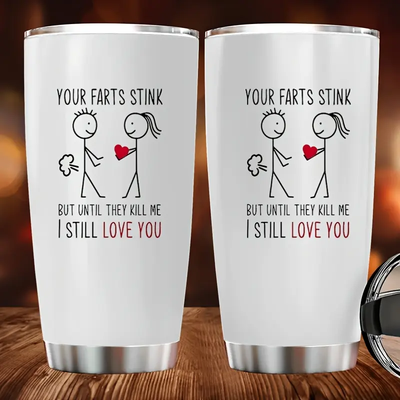 1pc 20oz (500-1000ml) Leakproof Vacuum Insulated Stainless Steel Tumbler - Reusable Stanley‌ Travel Mug, Durable Adults' Drinkware with Funny Print, Portable Camping/Driving Birthday Gift Ideas, Humorous Gift, Lid Included