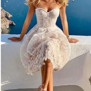 Elegant Strapless Lace Dress with Ruffled Hem and Corset Design for Special Occasions