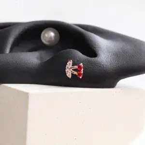 Red Cherry Threadless Pushpin • Fruit Cartilage Earring • Dainty Tragus Labret • Sparkly Conch Piercing • Silver Cherry Screwback Stud Gifts