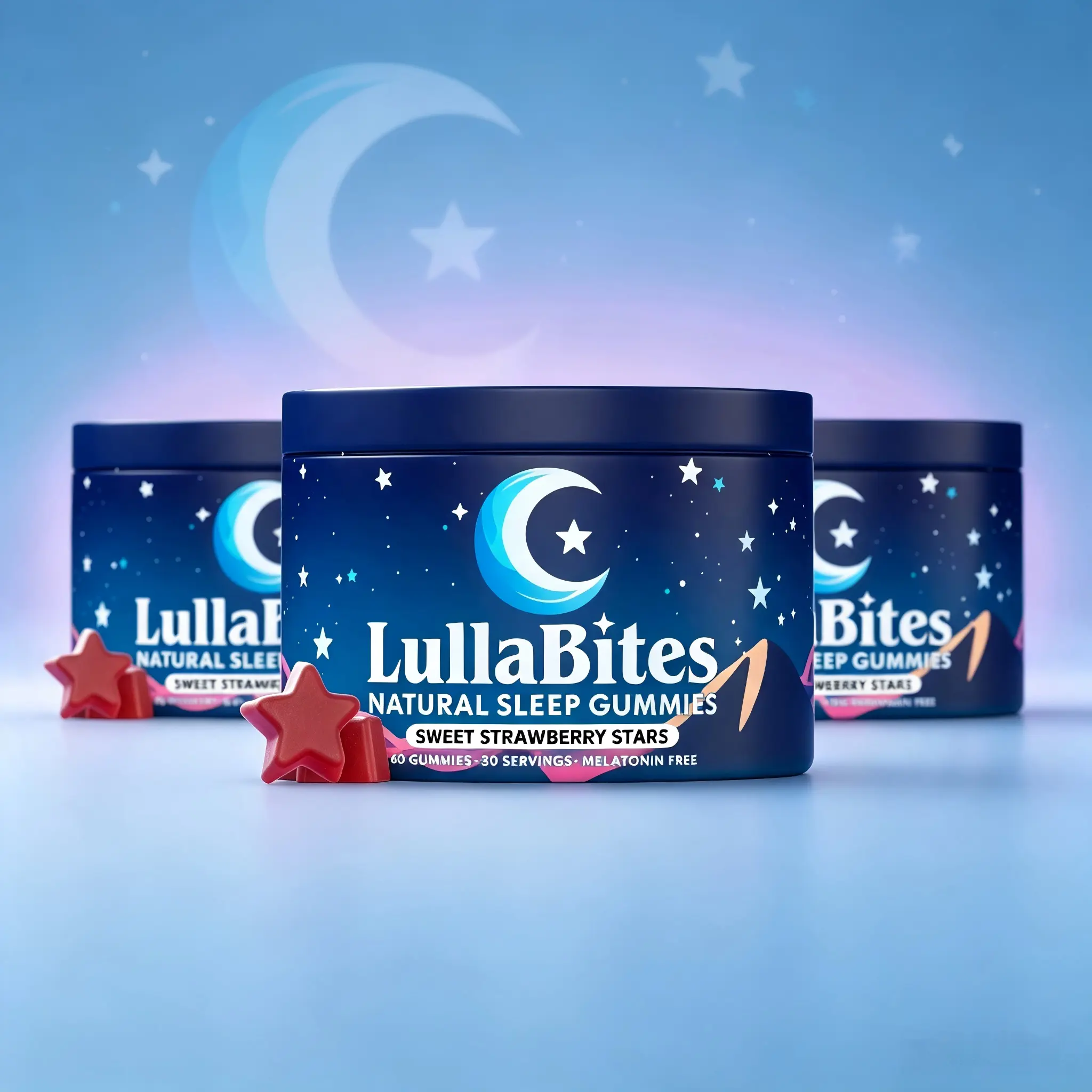 [3 Bottles of mail] LullaBites Natural Sleep Gummies - 30 Servings-Sweet Strawberry Stars