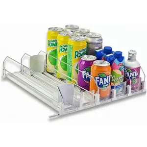 Soda Can Organizer with Automatic Can Pusher | Refrigerator Drink Organizer | Beverage Dispenser for Soda, Cans and Bottles | Space-Saving | Stainless Steel | Adjustable Sizes (5 Rows)