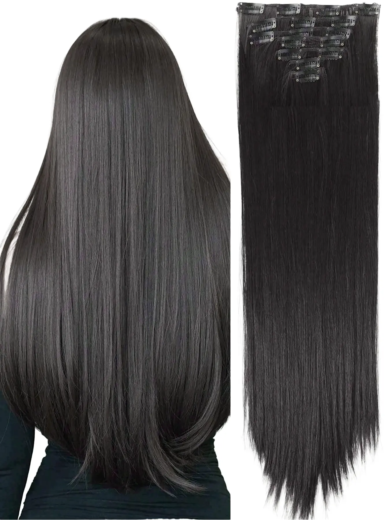 30 Inch Clip In Human Hair Extensions 7 Piece Set 120g Straight 30 Inch Ultra Long Straight Hair Clip-In Extensions, Natural  main image 4