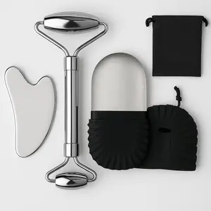 3 in 1 Facial Massage Care Set, 1 Set Stainless Steel Ice Face Roller & Scraping Set, Facial Care Tool for Lifting, Shaping, and Massage