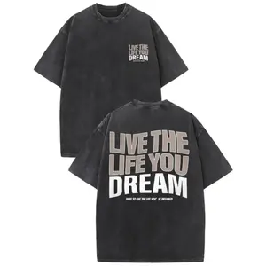Men's Vintage Washed Cotton T-Shirt - "Live the Life You Dream" Graphic, Loose Fit, Round Neck, Short Sleeve