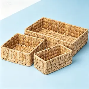 Handwoven Storage Baskets 3 Pack, Large and Small Wicker Baskets Set for Organizing, Natural Water Hyacinth Storage Baskets for Pantry Shelf, Multipurpose Woven Baskets for Home Decor, Reusable Eco-Friendly Basket Set