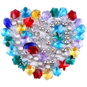 60 count Assorted European Beads with   Metal Alloy Rhinestone Large Hole Spacer Beads for DIY Charm Bracelet  Making (Alloy Glass Assembly)