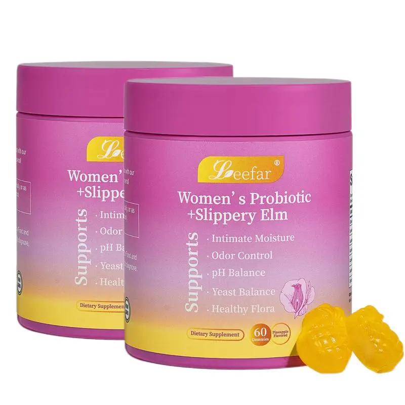 LEEFAR Her Juicy  Feminine  - All in One Solution with Slippery Elm and Prebiotics&  Blend for Women’s pH Balance and Dryness - Hawaiian Pineapple 60 Count-Women vitamins-feminine balance gummies Edible- gut health supplement- women's probiotics