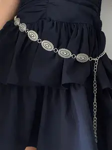 Silver Chain Belt for Women Fashion Plus Size Vintage Waist Chains Metal Waist Belt Chain Daisy Trendy Adjustable Belly Belts for Women Dress Accessories Fashionable