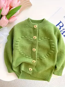 Sweet Heart Knit Button Front Cardigan for Girls, Cute Baby Sweater Coat, Fashionable Spring & Fall, Stylish Clothing