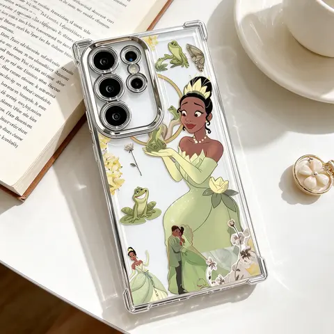 Princess Tiana & Frog Prince Kiss Pattern Cellphone Case for Samsung S26 S25 S25+ S25Edge S24 S24FE Plus S23 S22 Ultra, Electroplated Slim Durable Soft TPU Casing, Airbag Frame Protection Accessory for Drop Shock Absorption, Lightweight Pocket-Ready