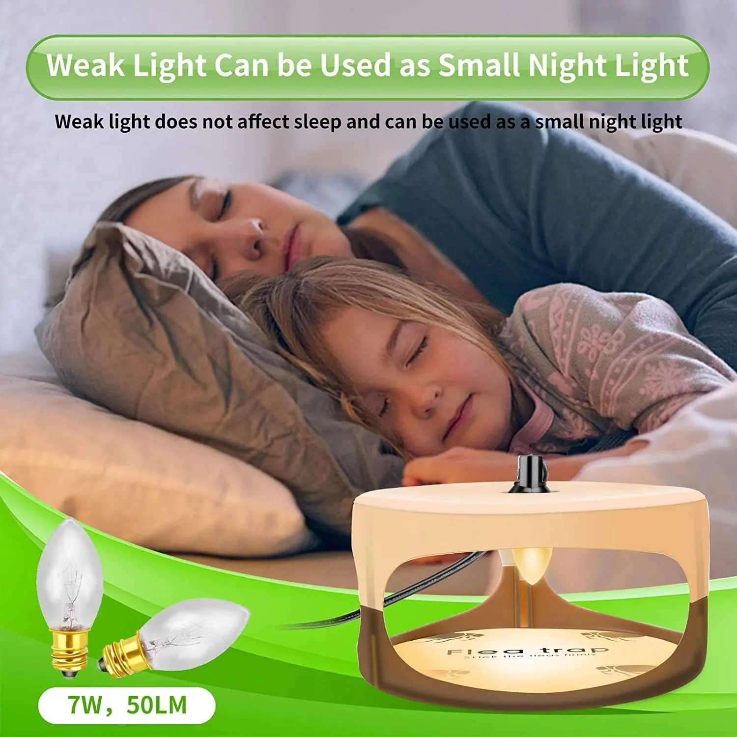 2-Pack Corded Indoor Sticky Flea Trap - 120V Electronic Hotel Bed Bug/Gnat Trapper with Warm Light, Sticky Pads, Eco-Friendly 12-Month Pest Monitoring, Home Decoration Box for Sofas, Pet Beds (Residential Pest Control Supply)