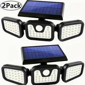 2 Packs Solar Outdoor Lights 2500LM Security 3 Heads Dimmable Spotlights 3 Modes IP65 Waterproof for Outdoor Security US & Gifts For Men