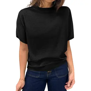 Imily Bela Essentials Women's Short Sleeve Crew Neck Knit Pullover Sweater