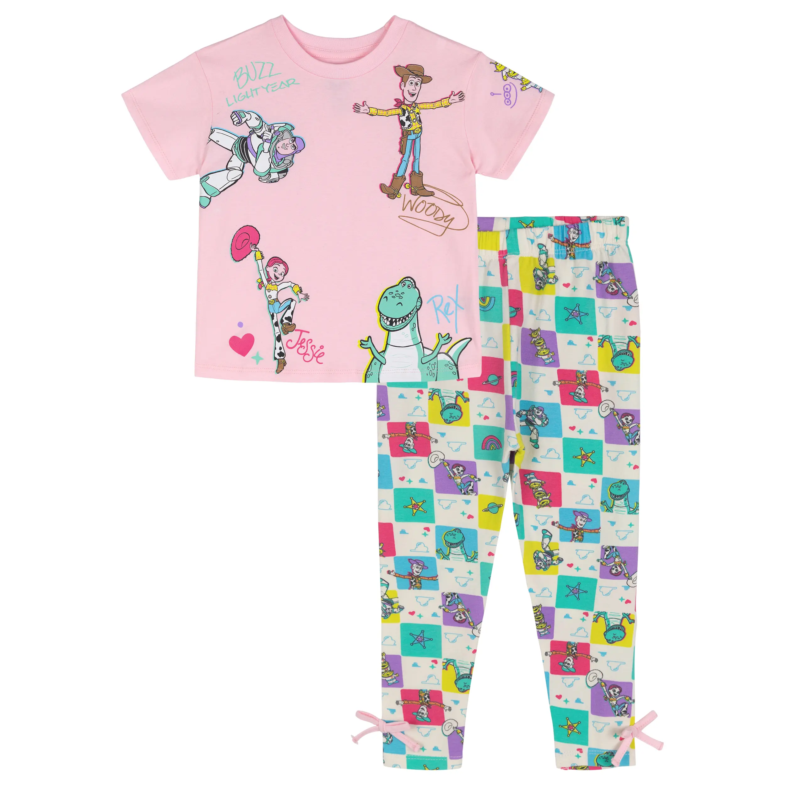 Disney Toy Story Girls' 2-Piece Cotton Outfit Set, Graphic T-Shirt and Casual Allover Print Leggings, Toddler to Big Kid, 3 - 4 Years, All Over Print, 2T, 3T