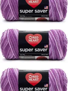 Red Heart Super Saver Purple Tones Yarn - 3 Pack of 141g/5oz - Acrylic - 4 Medium (Worsted) - 364 Yards - Knitting/Crochet