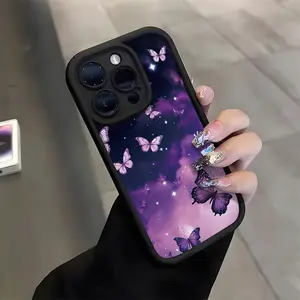 Dreamy Purple Starry Sky Butterfly Pattern Mobile Phone Case for iPhone 1716Promax 16Pro 11Promax 15 14plus 13 12 16 xsmax 15Pro xr 15Promax 14 13Pro 12Promax TPU Anti-Fall Protection Soft Case
