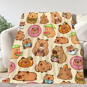 Capybara Flannel Blanket, Cute Cartoon Plush Throw, Holiday Gift, Wall Hanging, Sofa Bed Cover, Travel Multi-Purpose Blanket, Animal Blankets