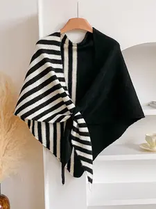Elegant Women's Striped Triangle Shawl, Knitted Scarf, Casual Soft Scarf, Fashionable Scarf Wrap, Perfect Gift for Her, Stylish Accessory for Any Occasion