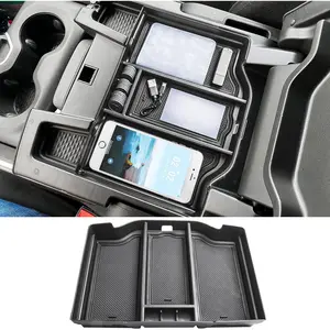 Full Center Console Organizer Compatible with 2019-2023 2024 2025 2026 Dodge RAM 1500 2500 3500 Accessories ABS Plastic Material Insert Tray Secondary Storage Armrest Box, Black