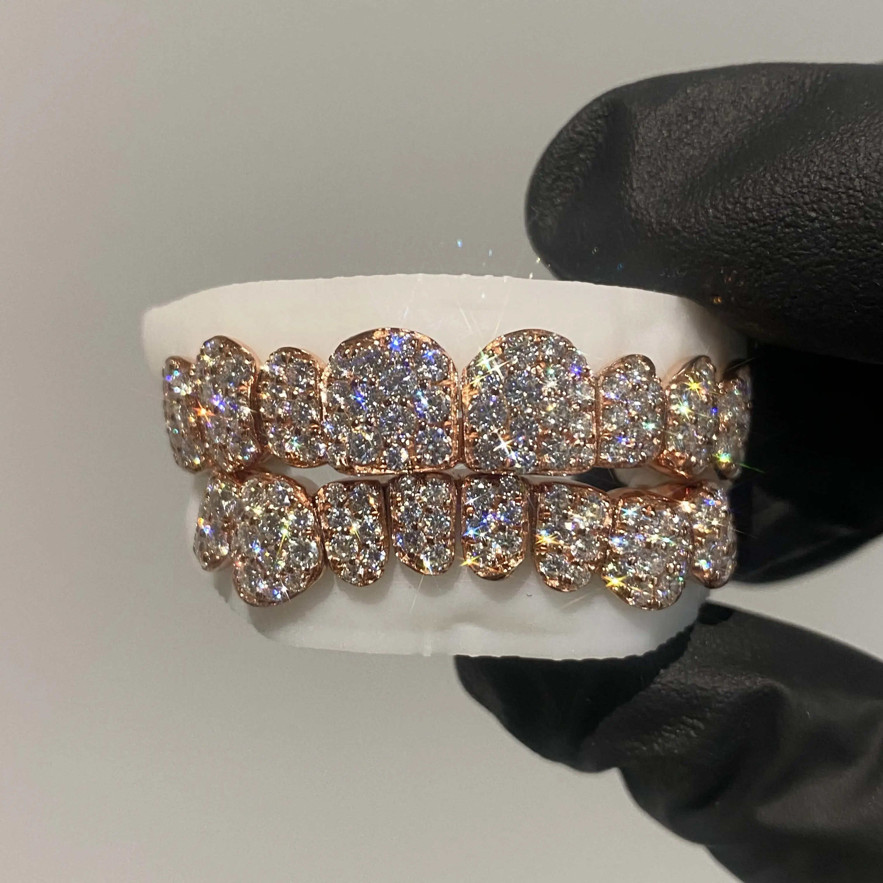 8 Top 8 Bottom Custom Honeycomb Grillz With Vvs Big Moissanite Hiphop Jewelry 925 Silver