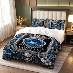 Royal Luxury Blue Diamond Crown Queen Print  Duvet Cover Set,  Includes One Duvet Cover and 1 or 2 Pillowcases Without Inner, Soft Comfortable Bedding Set, Elegant Room Bedroom Decoration, Royal Crown Pattern