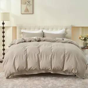 Simple&Opulence Linen Cotton Blend Duvet Cover Set, 55% Linen 45% Cotton, Solid Color Basic Bedding