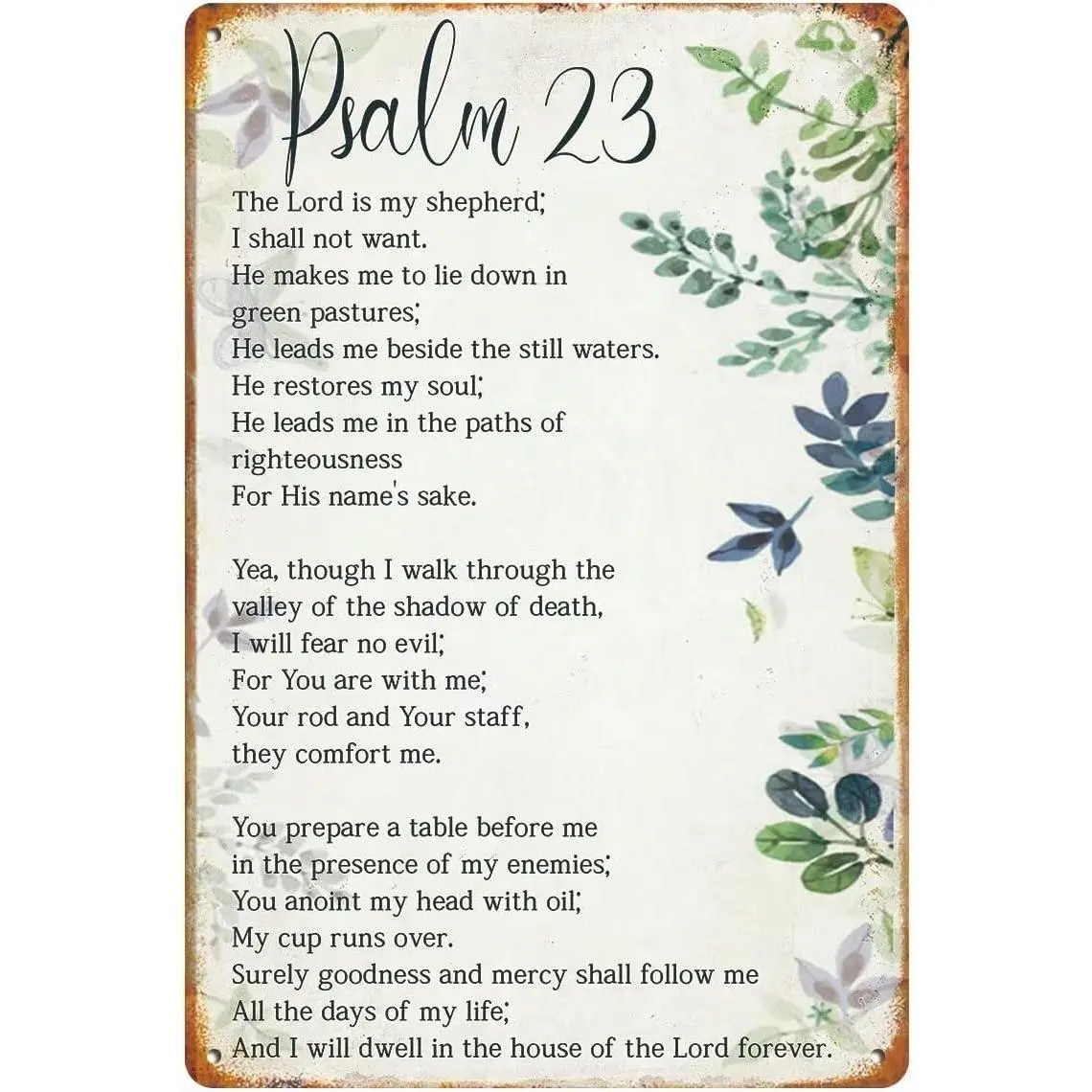 Psalm 23 Bible Verse Metal Sign | Christian Inspirational Wall Art | Religious Decor for Home, Office, Bathroom, Bedroom | 8x12 Inch Family Quote Tin Sign Gift Hanging Lightweight