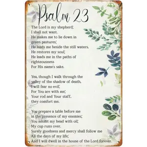 Psalm 23 Bible Verse Metal Sign | Christian Inspirational Wall Art | Religious Decor for Home, Office, Bathroom, Bedroom | 8x12 Inch Family Quote Tin Sign Gift