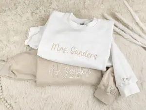 Last Name Wifey & Hubby Embroidered Sweatshirts, Personalized Hid & Hers Gift, Honeymoon Matching Outfit,  Bride Pullover