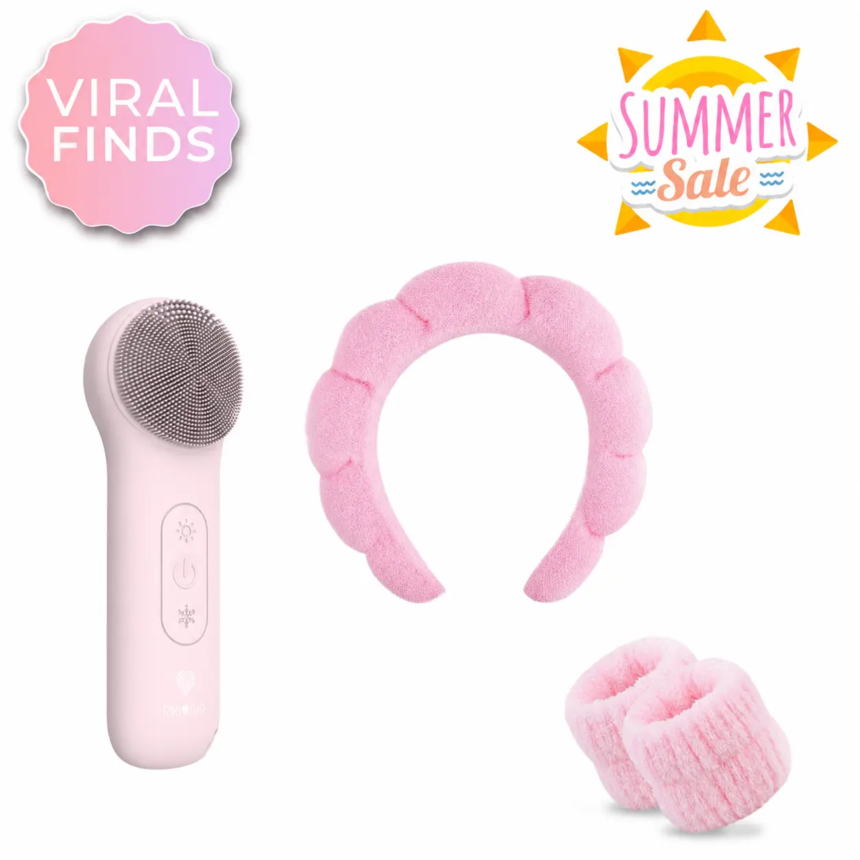 RIKI Radiant & Bubble Headband Bundles - Glow Up, Hair Up - Ultimate Skincare Duo with Dual-Sided Silicone Cleansing Device & Stylish Bubble Headband for Prepping Skin & Securing Style
