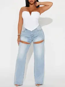 You Belong With Me Stretch Embellished Straight Leg Jeans - Light Wash