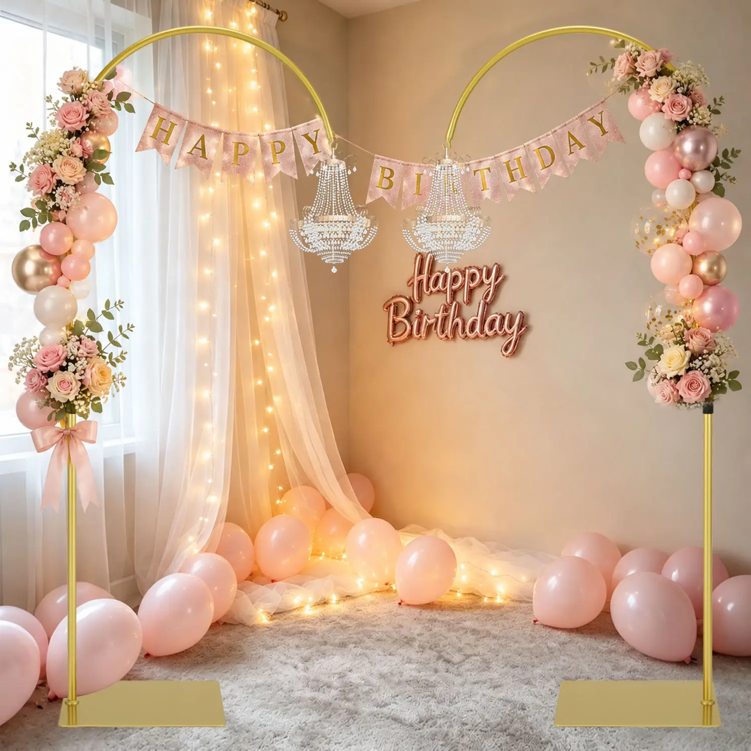 VINCIDERN 1PC Heavy Duty Metal Half Arch Backdrop Stand, Adjustable Height 5.6 ft-7.5 ft Banner Holder for Wedding, Party, Business Festive Decorations