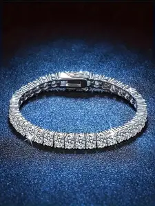 Unisex Tennis Chain Bracelet, S925 Plated Full Diamond Design, Ultra-Shiny European Style Jewelry, Perfect for Daily Wear & Gifts