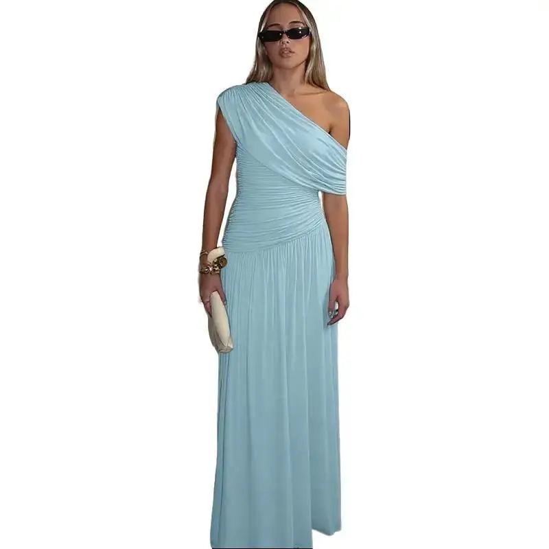 Off Shoulder Ruched Bodycon Maxi Dress Sleeveless Pleats Draping Dresses  for Women's Summer Holiday Beach Casual Elegant go Party Club Dating Dresses  summerwins - TikTok Shop