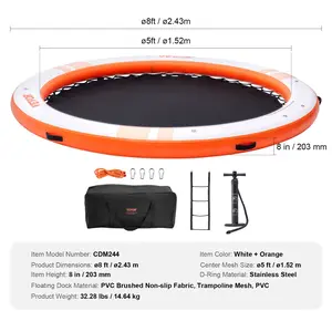VEVOR Inflatable Floating Dock, 8FT Inflatable Dock Platform with 5FT Trampoline Mesh Pool, Non-Slip Floating Platform Water Mat with Portable Bag Detachable Ladder for Pool Beach Relaxation
