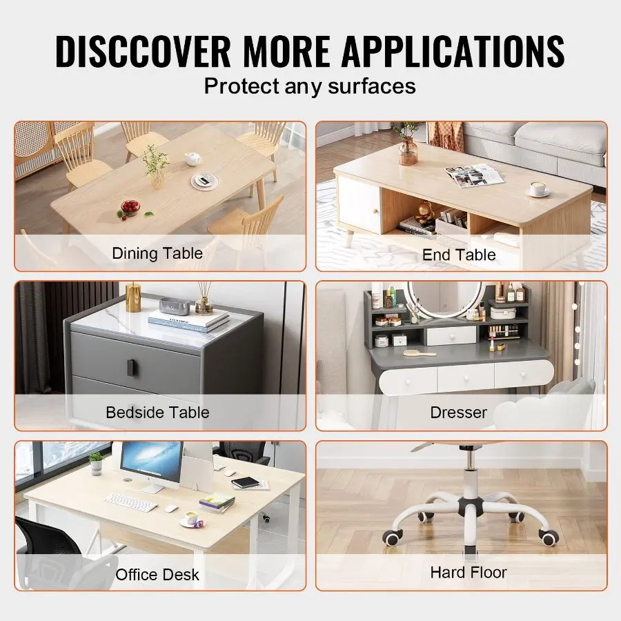 VEVOR Plastic Table Cover, 40x 60 Inch 1.5 mm Thick Clear Table Protector, Rectangle PVC Desk Mat, Waterproof Easy Cleaning Desk Pad Tablecloth, for Office Dresser Dining Room Table Night Stand