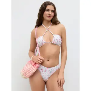 Cider Halter Neckline Floral Criss Cross Cut Out Cheeky Bikini Set